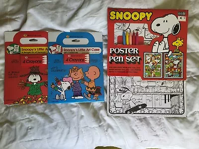 Vintage Peanuts Snoopy Poster Pen Set 2 Snoopy's Little Art Case Sealed Mint • $30