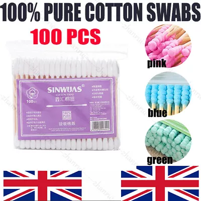 ✅Mini Pointed Cotton Buds/Swabs 100 Pack Wooden Stick Makeup Cosmetics✅ • £3.11