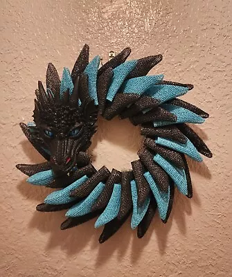 Dragon Head Wreath - Black And Teal - Burlap Mesh - Handmade • $75