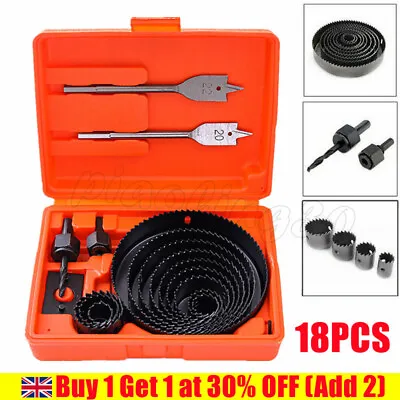 18PCS HOLE SAW CUTTER SET Round/Circular Drill Cutting Case Kit Metal/Alloy/Wood • £9.89