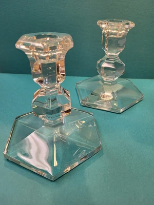 $34.99 • Buy Rare Pair Val St Lambert Crystal Hexagonal Candlesticks