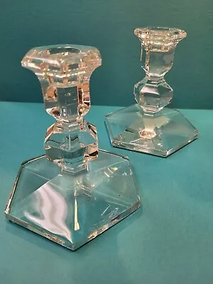 Rare Pair Val St Lambert Crystal Hexagonal Candlesticks • $19.99