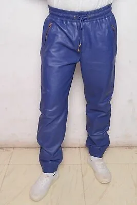 Jogger Blue Men's Genuine Lambskin Pant Handmade Leather Trousers Biker Casual • $112.80