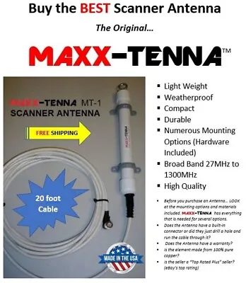 MAXX-TENNA In/outdoor Police Fire EMS Air Marine Scanner Antenna & 20' Cable • $45