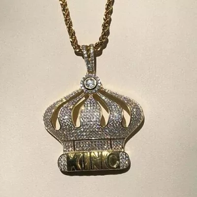 2Ct Round Cut Simulated Diamond King Crown Charm Pendant 14k Yellow Gold Plated • $150