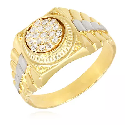 10k Yellow White Gold 0.30Ct Simulated Diamond Jubilee Style Men's Signet Ring • $279