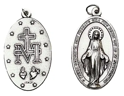 Medalla De La Virgen Milagrosa - Doble Cara Ovalada Metálica Oración En Latín • $11.95