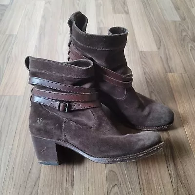 Frye Women's Jane US 8.5B Oiled Suede Brown Strappy Belted  Ankle Boots Bootie   • $40