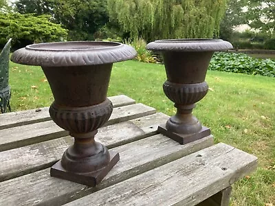 Pair Of Small Metal Cast Iron Urn Vase Planter Ornaments Planters Plant Holder • £85