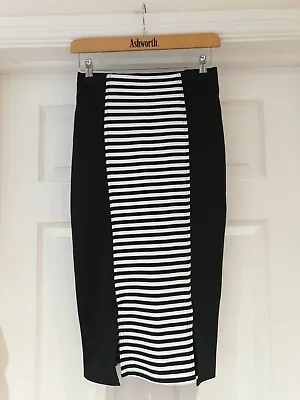 £6.99 • Buy JANE NORMAN Pencil Skirt Black & White Bodycon Tube Midi Front Splits UK Size 8