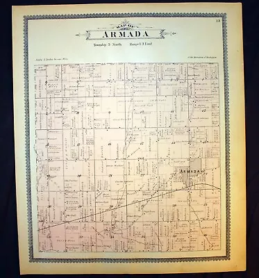 Armada Township Antique Plat Map 1895 Macomb County Michigan • $32.50