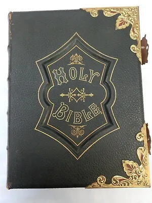 £130 • Buy Antique Holy Bible (c. 1880's) Colour Illustrated Family Bible, Brass Clasps Dec