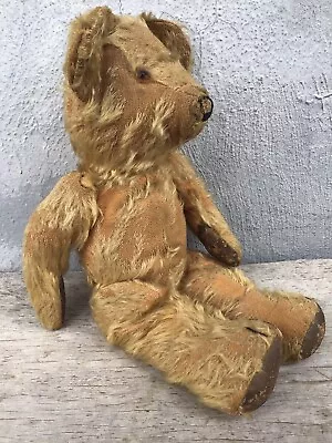 Antique Vintage Straw Filled Jointed Mohair 16” Teddy Bear Glass Eyes • $35