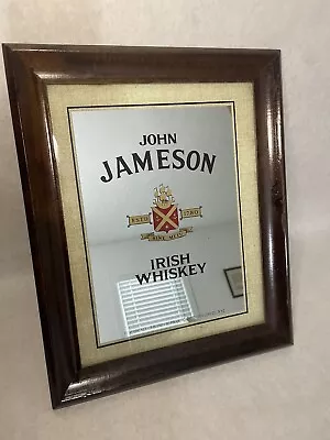 Vintage John Jameson Irish Whiskey Mirror Wood Framed Home Bar Pub Sign Decor • $44.89