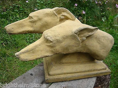 Greyhound Dog Heads Pair On Plinth Frost Proof Stone Garden Ornament 28cmHx46cmD • £66.99