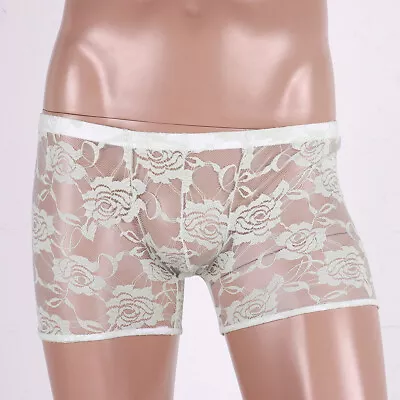 £5.10 • Buy Mens Lace Boxer Shorts See-Through Briefs Panties Sissy Trunks Fancy Underwear 