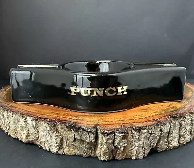 Vintage Ceramic Punch Cigar Ashtray/Holder Black And Gold • $54