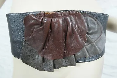 $56.60 • Buy HANDMADE Dark Brown Black Tri-tone 100% Leather Vintage Wide Kidney Belt EUC