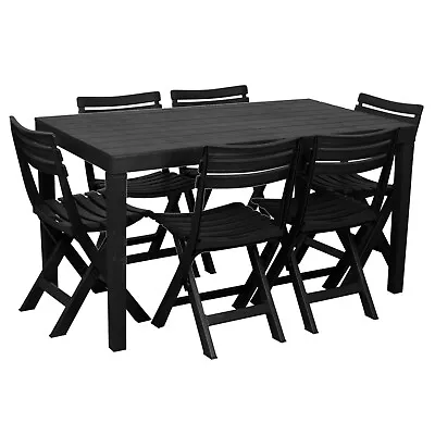Rectangle Garden Plastic Patio Dining Table & Folding Chairs Outdoor Furniture • £164.99