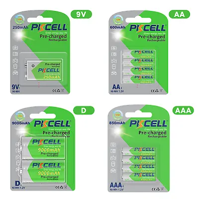 PKCELL Lot AA AAA D Size Ni-MH Rechargeable Batteries / 9V 9 Volt 1.2V Battery • $9.99