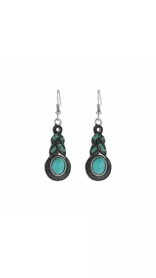 Bohemian Multi Blue Stone Tibetan Silver Turquoise Crystal Dangle Drop Earrings • £3.99