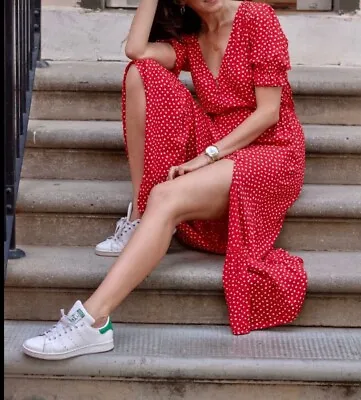 Zara Red/white   Polka Dot Midi Dress Size M • £22