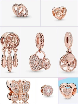 £15.99 • Buy Sterling Silver S925 Rose Gold Charms For Bracelets -Love, Hearts, Family, Bead,
