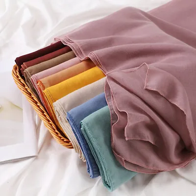 Plain Shawls Large Square Scarf Cotton Hijabs Islamic Women Cotton Head Wraps • $7.99