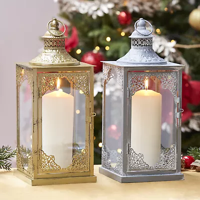 Garden Floor Metal Candle Holder Outdoor Hanging Lanterns Hurricane W/Clear Door • £6.95