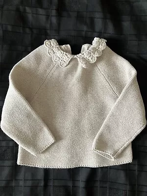 Baby Girls Lace Collar Cream Cotton Jumper 6to9 Months NEXT • £2.89