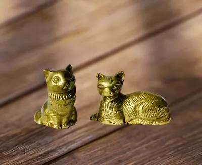 Vintage Miniature Brass Cat Kitten Set Of Two Figurines Lot • $16.50