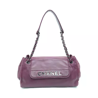 *10%OFF* Chanel CC SHW Chain Shoulder Bag Handbag Lambskin Leather Purple • $1673.10