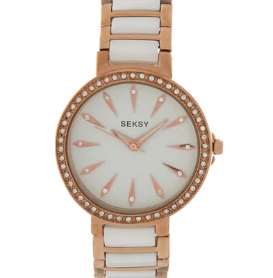 SEKSY White & Rose Gold Tone Crystal Embellished Watch Brand New Ladies Watch • £65