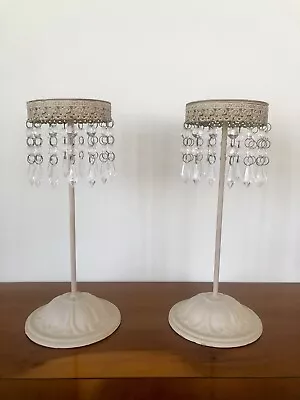 £21.99 • Buy 2x Antique Style French Shabby Chic Chandelier Crystal Pillar Candle Holders