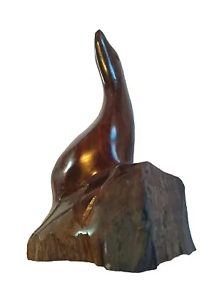 Sea Lion Figure  On Rock Ironwood  Hand Carved 13cm Tall • £7