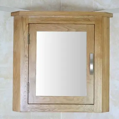 Oak Furniture Wall Mounted Mirrored Bathroom Unit | Corner Storage Cabinet  • £159.80