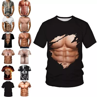 £12.08 • Buy Mens 3D Print Short Sleeve Funny T Shirt Casual Slim Fit Crew Neck Tops Tunic 