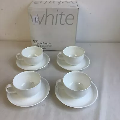 John Lewis White Queensbury Hunt Cappuccino 350ml Breakfast Tea Cups Saucers X 4 • £24.95