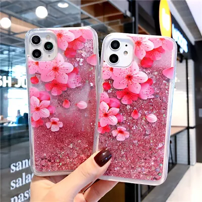 For Various Phone Hot Sale Gift Peach Blossom Liquid Bling Quicksand Case Cover • $6.59