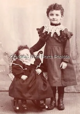 Cabinet Card Photo Little Girls W Curly Hair Homespun Dresses Rocking Chair MN • $5.95