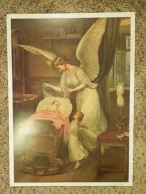 Vintage Guardian Angels Watching Baby Art 14 1/2  X 20  Poster Print - Germany • $20