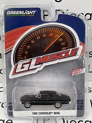 GREENLIGHT 1969 Chevrolet Nova Matte Black GL Muscle 1:64 Diecast NEW Hot Rod • $12.99