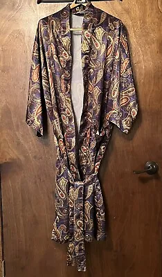 Vintage Bill Blass Mensware Robe Mens One Size Blue Paisley Belted Pockets • $42.94