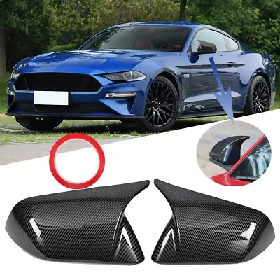 2015-2022 For Ford Mustang Carbon Fiber M Horn Rearview Side Mirror Cover Caps • $29.99