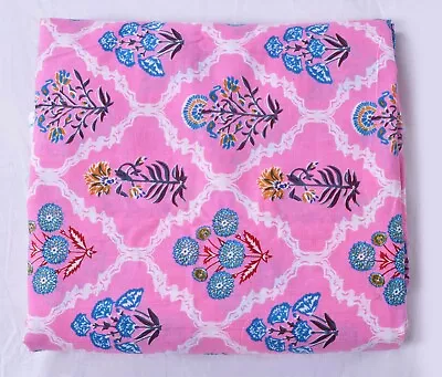 1 Yard Pure Cotton Hand Block Print Sewing Fabric Material Pink Color Handmade  • £7.49