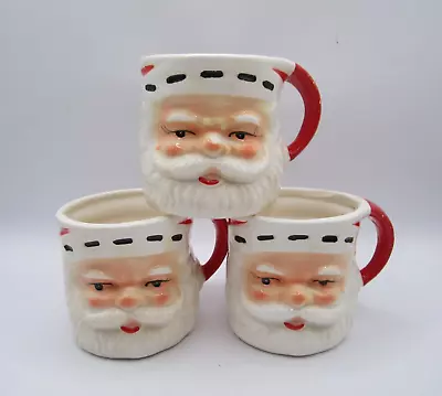 Vintage  1950’s  Ceramic 3” Santa Face Mugs Lot Of 3 Made In Japan • $24.99