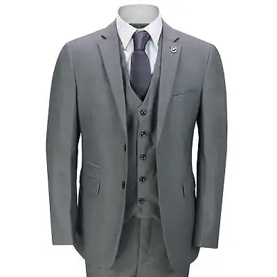 Mens Grey 3 Piece Business Suit Smart Casual Classic Tailored Fit Office • $149.40