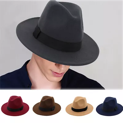 Vintage Classic Wide Brim Women Men Fedora Hat With Belt Buckle Felt Panama Hat • $11.69