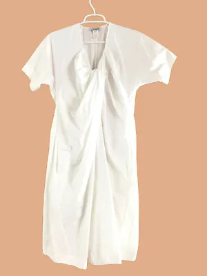 A DETACHER Crisp White Cotton Dress Knot-Draped Shift Short Sleeves Sz 6 • $429