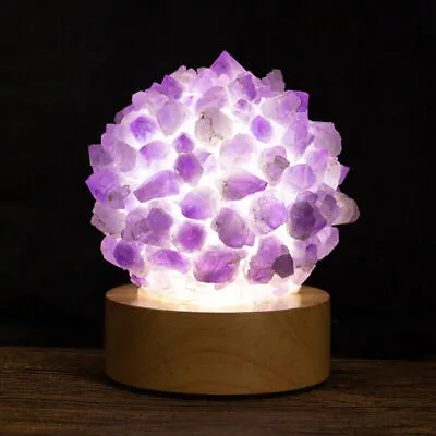 LED Desk Light Raw Natural Stone Crystal Amethyst Table Lamp USB Charging Bedroo • $39.24